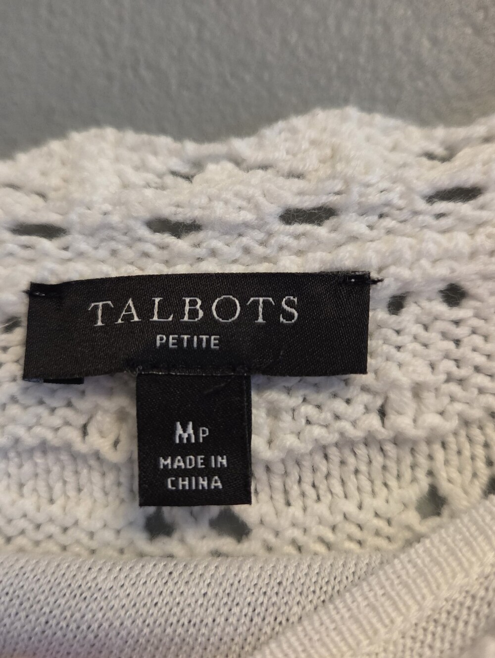 Talbots Petite Sweater Dress Medium White Crochet Midi Coastal Chic Boho Cottage - Picture 3 of 5